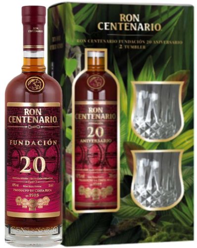 Ron Centenario 20 éves Fundacion Rum + 2 db Pohár (40% 0,7L)