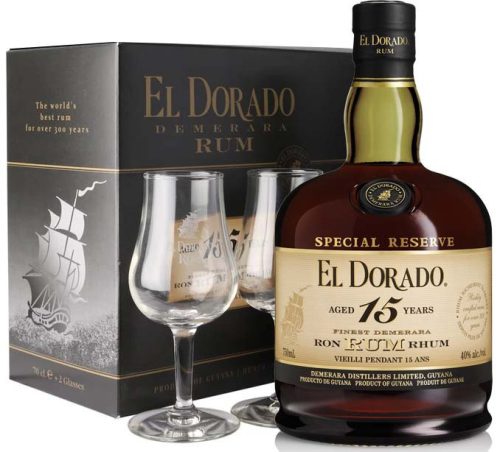 El Dorado 15 éves Rum + 2 Pohár (43% 0,7L)