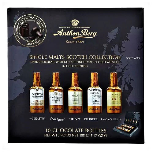 Anthon Berg Alkoholos Csokoládépalackok /Single Malt/ (10 palack) (155g)