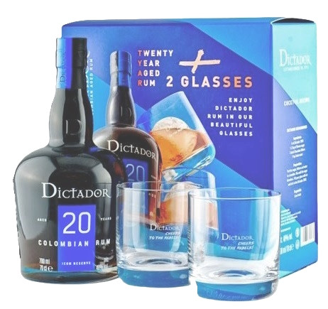 Dictador 20 éves Rum + 2 Pohár (40% 0,7L)